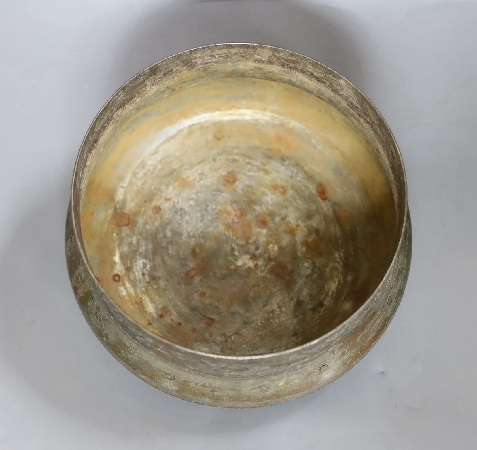 An Islamic tinned copper bowl, circa 1900, Tughra mark to base. 19cm